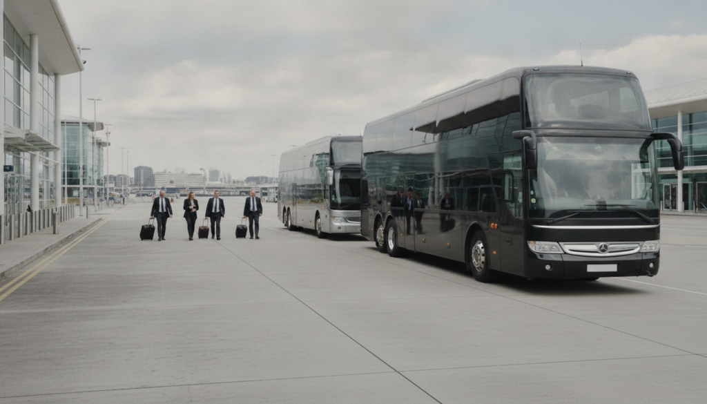 Elevating Your Event: Premium Group Transport from London City Airport — executive coach meeting a group at London City Airport