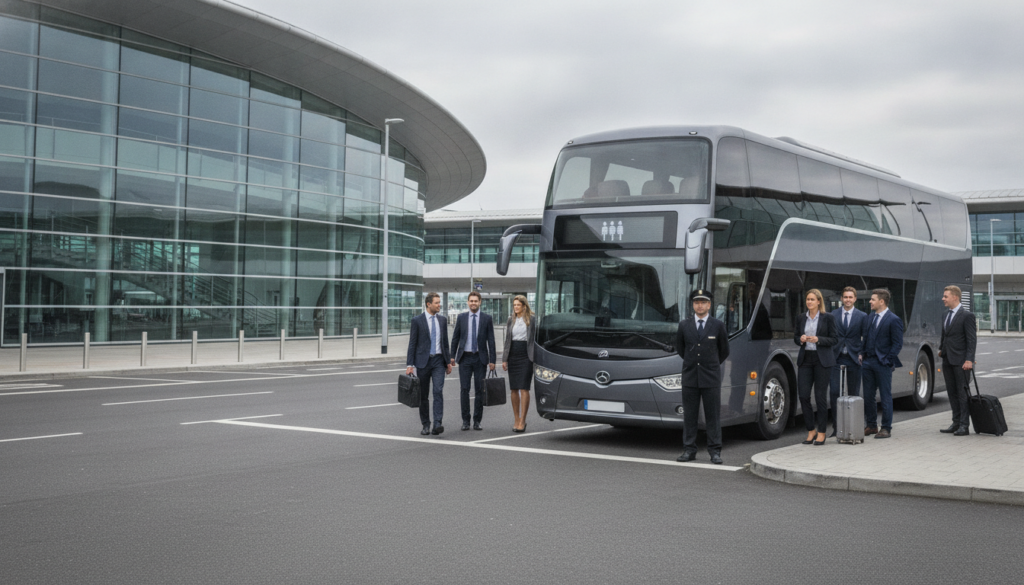 Optimising Business Travel: Group Transfers for Your Corporate Team — executive coach meeting a group at London City Airport
