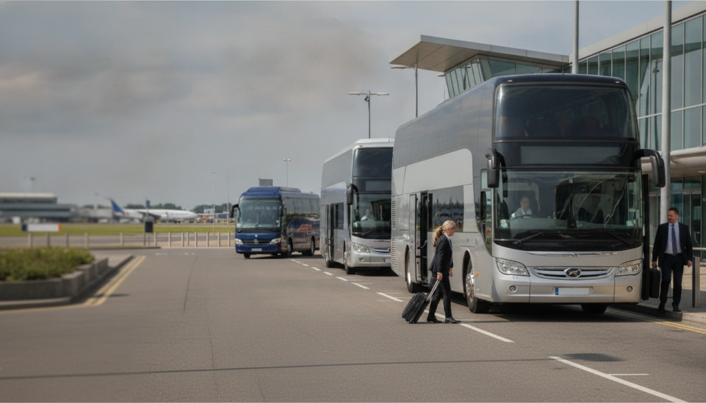 Stress-Free Delegates: Coach Services for London Conferences and Exhibitions — executive coach meeting a group at London City Airport