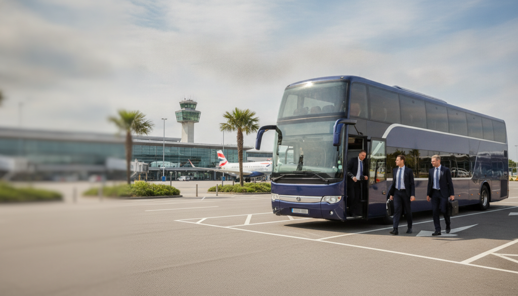 Multi-Stop Corporate Itineraries: The Efficiency of Private Coach Hire from LCY — executive coach meeting a group at London City Airport